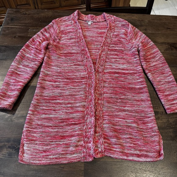 J. Jill Women's Midi Red/Pink/Tan Marled Open Cardigan Med Petite - Picture 4 of 13